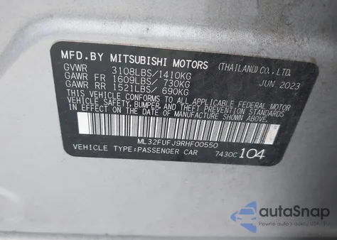 2024 Mitsubishi Mirage G4 Black Edition/Es/Le из США, поврежденный, VIN ML32FUFJ9RHF00550